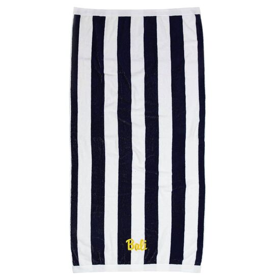 Personalized Yellow and Navy Stripe Beach Towel